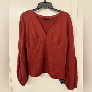 Anthropologie Deep Red V-Neck Blouse